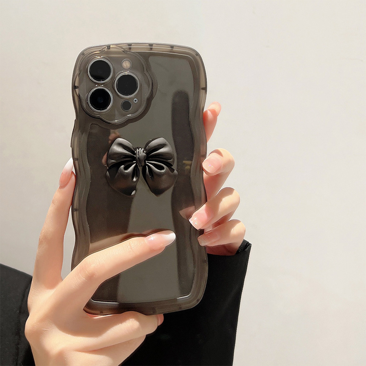 iPhone 14 Plus  Pro ProMax ソフトケース シリコン素材  半透明 波仕様 可愛い 蝶々結び  CASE  耐衝撃 人気 背面カバー 強化ガラスフィルム おまけ付き｜coco-fit2018｜02
