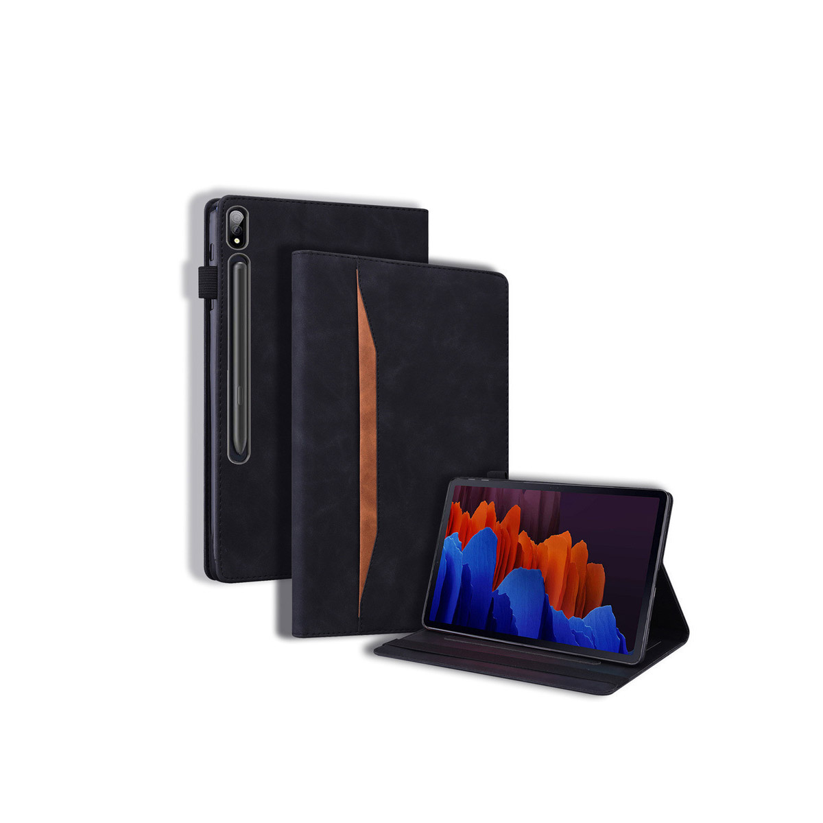 Galaxy Tab S9 FE+ 5G 12.4インチ ケース PUレザー おしゃれ  汚れ防止 スタンド機能 片手操作補助ベルト カード収納 タブレットケース 手帳型カバー｜coco-fit2018｜02