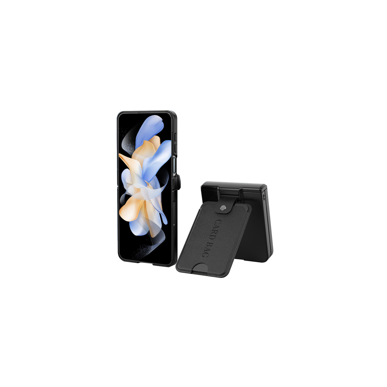 Samsung Galaxy Z Flip5ケース 折りたたみ型Androidスマホアクセサリー レザー調 CASE 耐衝撃 カード収納 スタンド機能  落下防止 指紋防止 人気 背面カバー