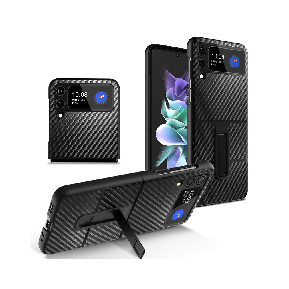 送料無料 Galaxy Z Flip4 5G ケース  レザー調 PC プラスチック製 カーボン調 スタンド機能 耐衝撃 持ちやすい 全面保護  背面カバー｜coco-fit2018｜02