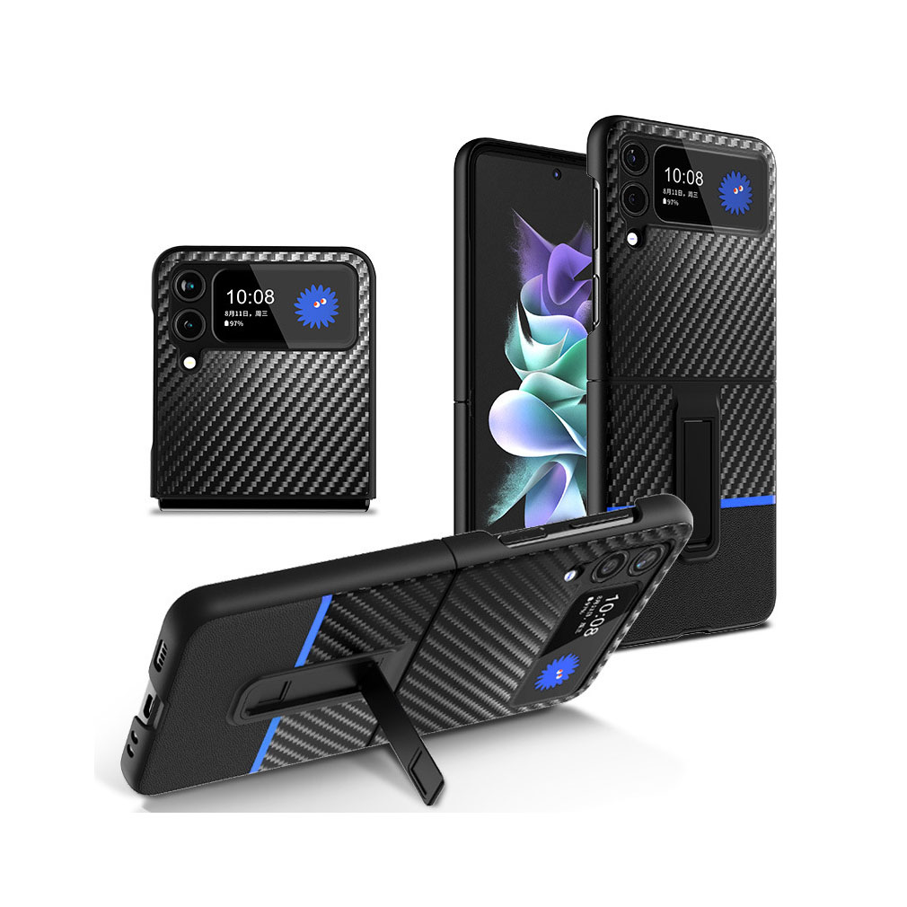 送料無料 Galaxy Z Flip4 5G ケース  レザー調 PC プラスチック製 カーボン調 スタンド機能 耐衝撃 持ちやすい 全面保護  背面カバー｜coco-fit2018｜03