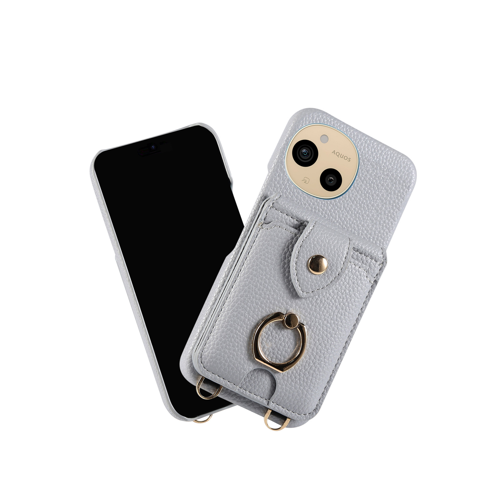 AQUOS sense9 R9 wish4 ケース PUレザ素材 ショルダーストラップ 背面