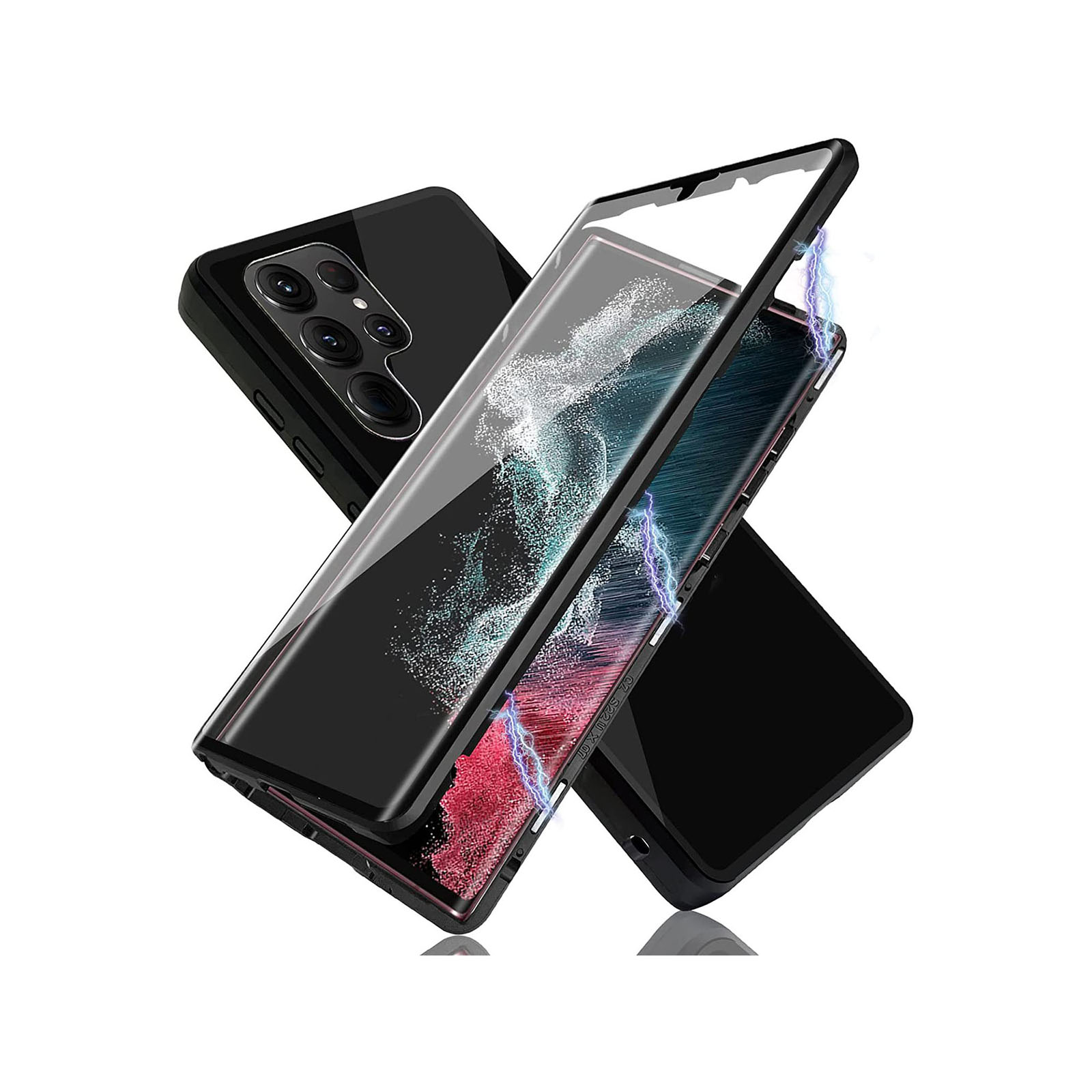 Samsung Galaxy A54 5G SC-53D SCG21 ケース カバー アルミニウムバンパー マグネット装着 耐衝撃 前後強化ガラス保護 正面背面パネル付き｜coco-fit2018｜02