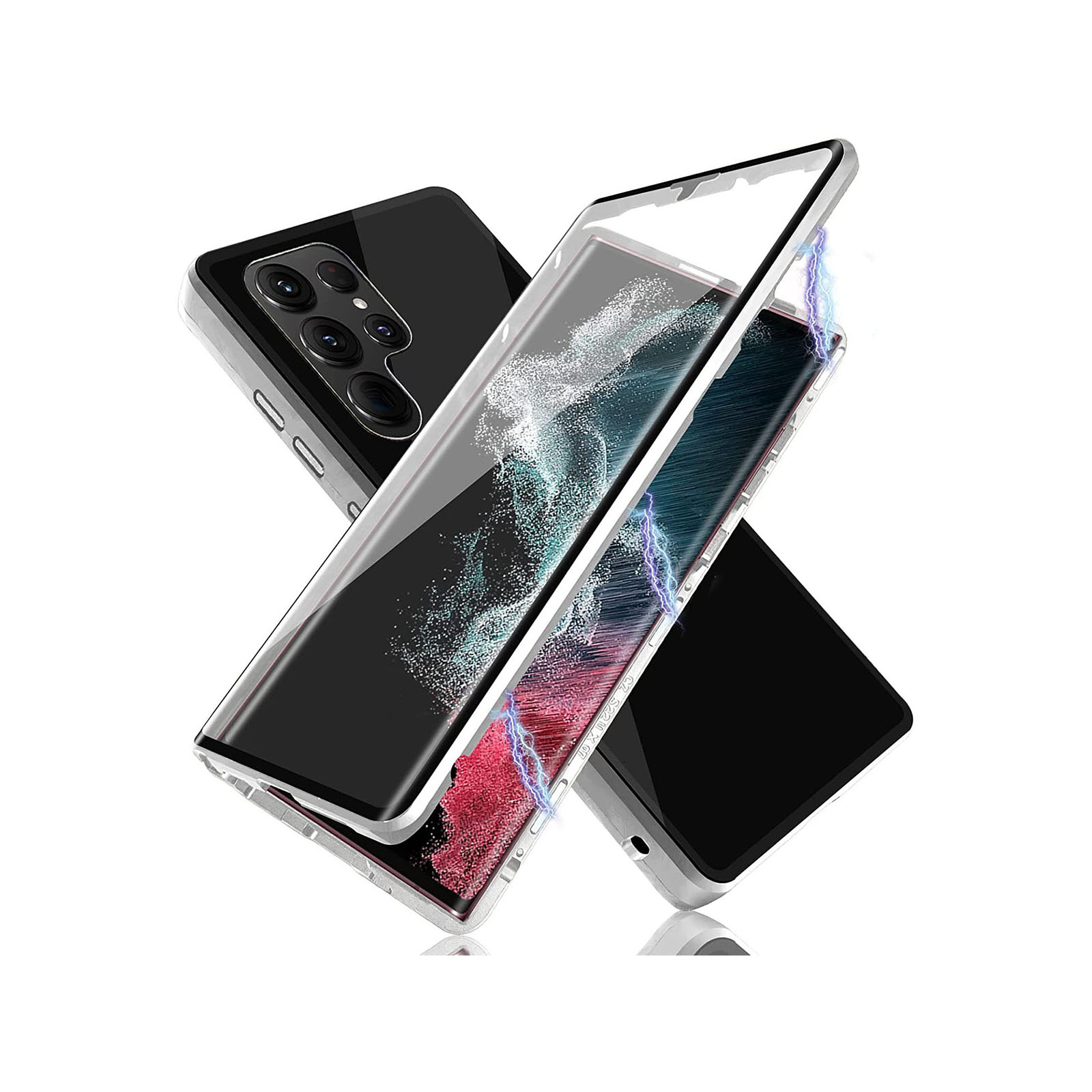 Samsung Galaxy A54 5G SC-53D SCG21 ケース カバー アルミニウムバンパー マグネット装着 耐衝撃 前後強化ガラス保護 正面背面パネル付き｜coco-fit2018｜07