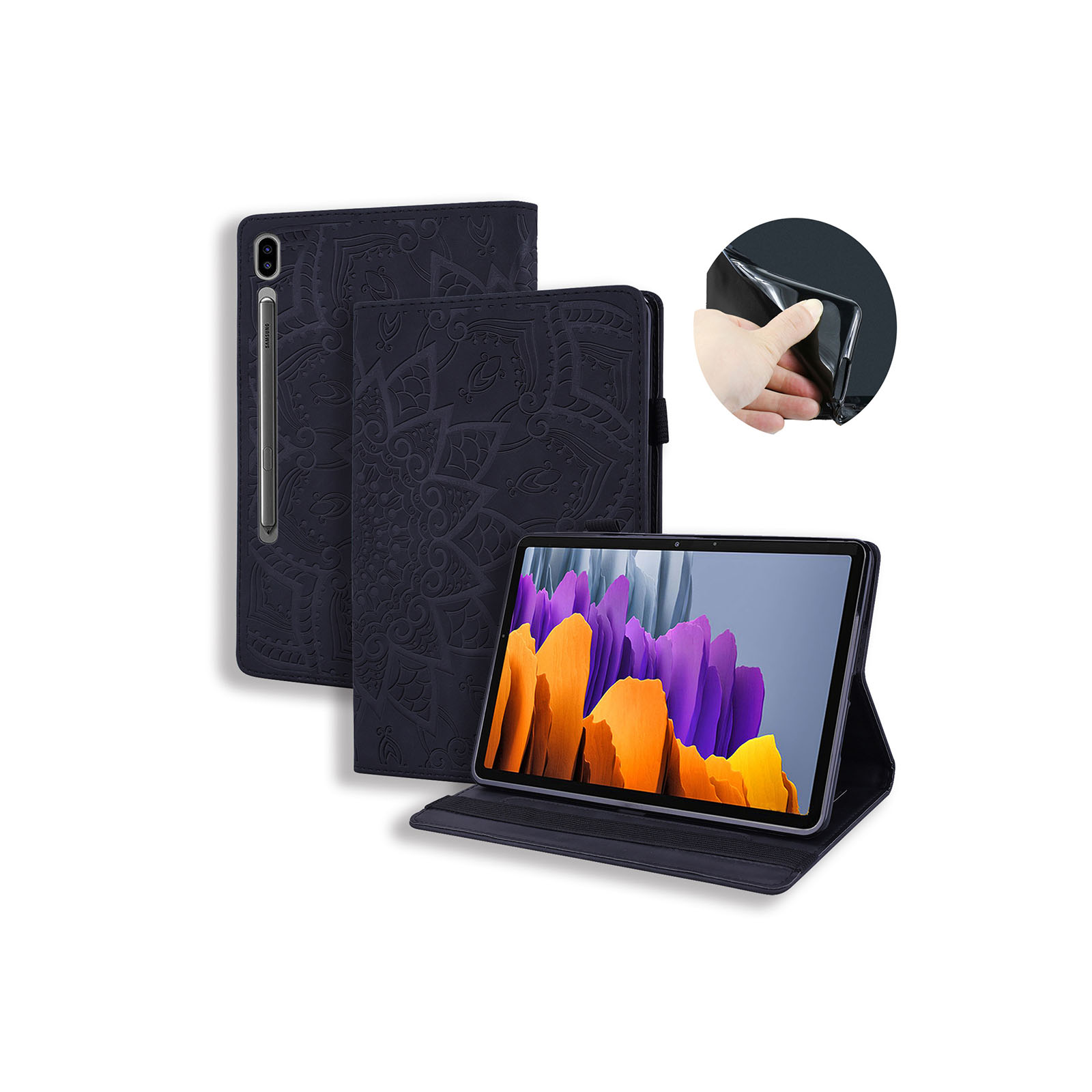 Samsung Galaxy Tab S9 Ultra 14.6型 (インチ)   ケース カバー 手帳型 TPU&PUレザー カード収納 ゴムバンドのデザイン 片手操作補助ベルト 手帳型カバー｜coco-fit2018｜02