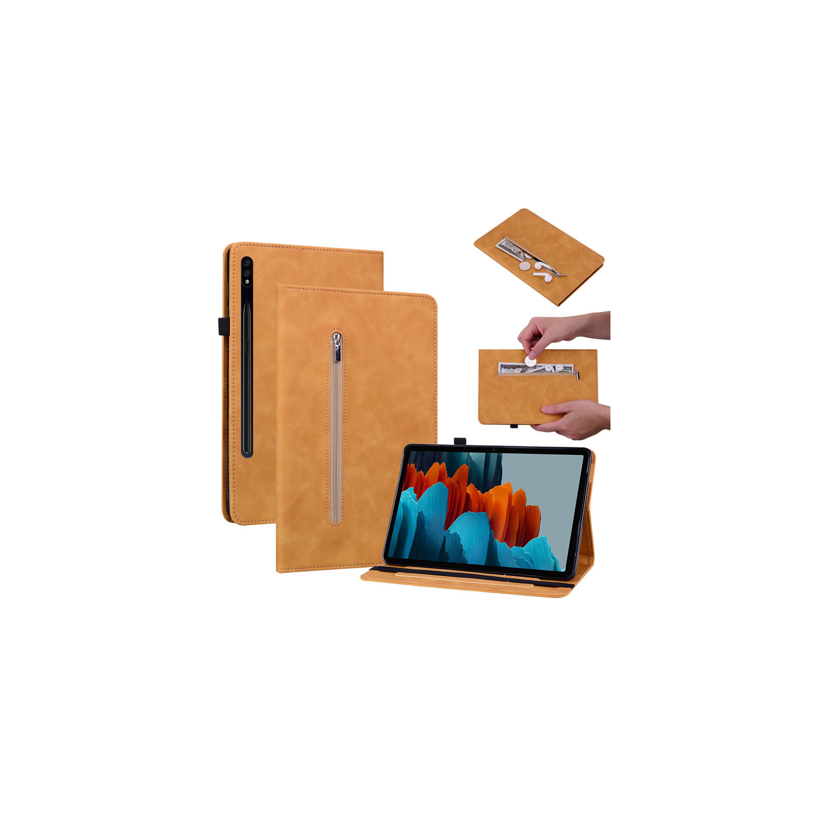 Samsung Galaxy Tab S9+ 12.4型 (インチ)   ケース カバー 手帳型 TPU&PUレザー カード収納 スタンド機能  片手操作補助ベルト 手帳型カバー｜coco-fit2018｜06