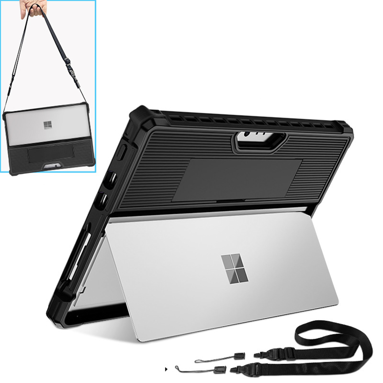 Microsoft Surface Pro 8 Pro 9 13インチ サーフェス プロ タブレット 2-in-1ノートケース 耐衝撃 ストラップ付き  TPU&PC素材 人気 ケース 背面カバー