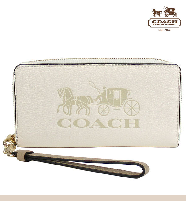 コーチ 長財布 レディース COACH レザー ストラップ付き 馬車モチーフ