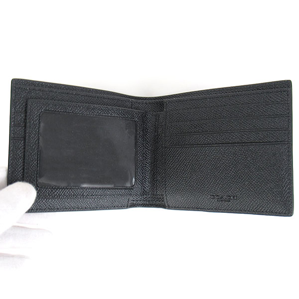 COACH 黒のエンボス加工 二つ折り財布 パスケース付き COACH（コーチ） 二つ折り財布 定期入れ パスケース IDケース メンズ