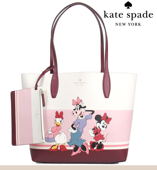 ケイトスペード トートバッグ kate spade ディズニー クララベル ミニーマウス デイジー コラボ商品 リバーシブル レザー ポーチ付き  A4収納可能