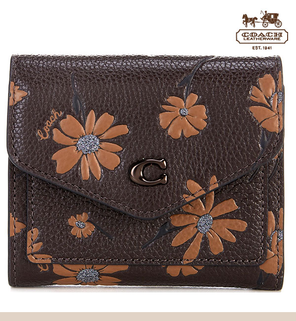 ー品販売 折り財布イエロー COACH コーチ 新品未使用 花柄 C8703