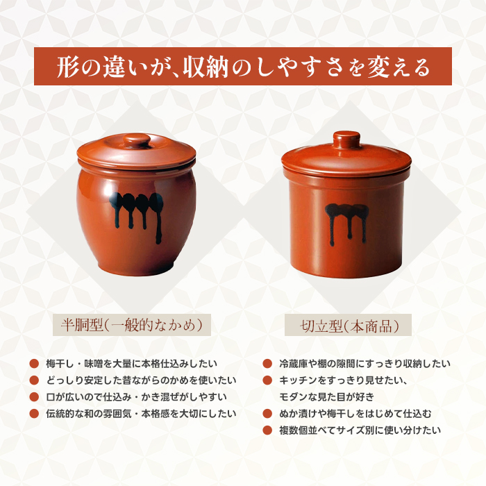 蓋付 切立瓶 紅星窯 3号 5.4L 漬物容器 陶器 壺 ぬか漬け 梅干し 味噌