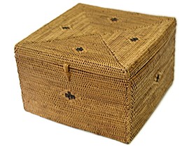 四角ボックス●柄入●フタ付●アタ●バリ島●1027.1●アジアン雑貨 アタ 蓋付きボックス(スクエア) アジアン雑貨 バリ おしゃれ かご 収納