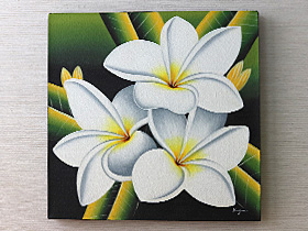 バリ絵画 プルメリア11(40×40cm)  バリ雑貨 アート ハワイアン インテリア 玄関 おしゃれ 花 壁掛け 飾り フレーム パネル ココバリ |  | 02