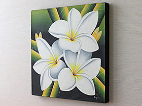 バリ絵画 プルメリア11(40×40cm)  バリ雑貨 アート ハワイアン インテリア 玄関 おしゃれ 花 壁掛け 飾り フレーム パネル ココバリ |  | 03