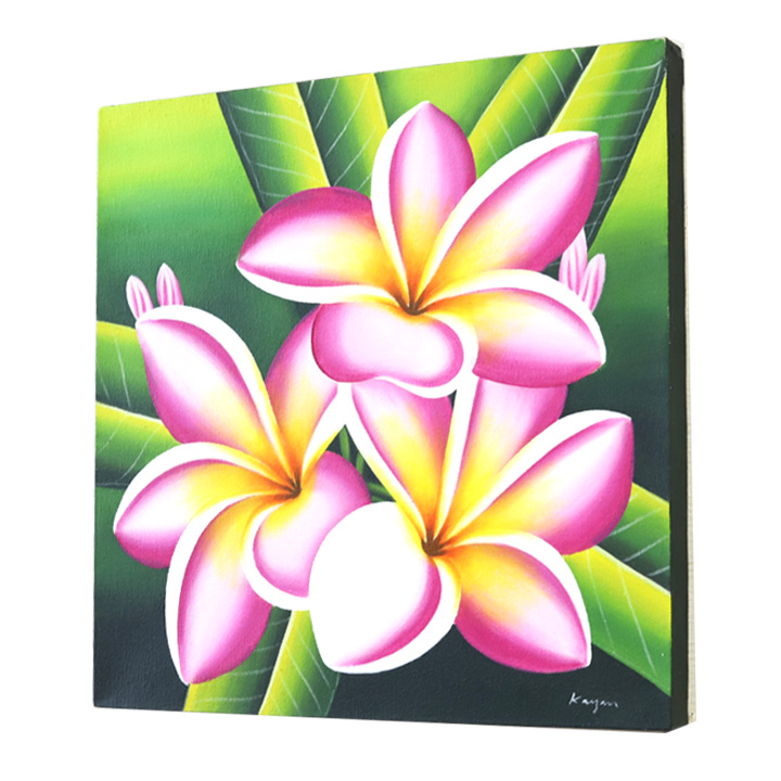 バリ絵画 プルメリア12(40×40cm)   花   壁掛け バリ風 インテリア バリアート ハワイ おしゃれ バリ雑貨 ココバリ | 