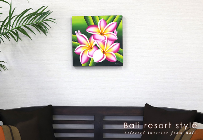 バリ絵画 プルメリア12(40×40cm)   花   壁掛け バリ風 インテリア バリアート ハワイ おしゃれ バリ雑貨 ココバリ |  | 01