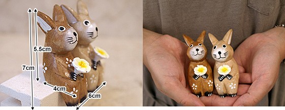 木彫り ウサギS カップル うさぎ グッズ 置物 かわいい 木製 オブジェ