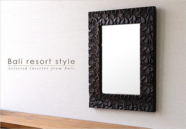 バリ アンティークミラー6 (50×40cm) 鏡 壁掛け 玄関 トイレ 洗面所