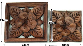 木彫りのレリーフ(プルメリア) 玄関 リビング 壁 飾り おしゃれ
