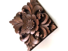 木彫りのレリーフ(お花) 玄関 リビング 壁 飾り おしゃれ インテリア