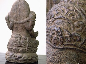 ガネーシャ(アンティーク) ゴールドカラーチェーン2本付き 石像 置物