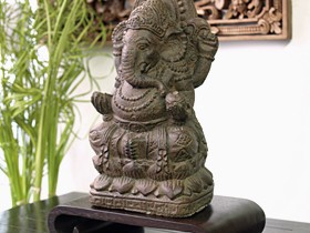 ガネーシャ(アンティーク) ゴールドカラーチェーン2本付き 石像 置物