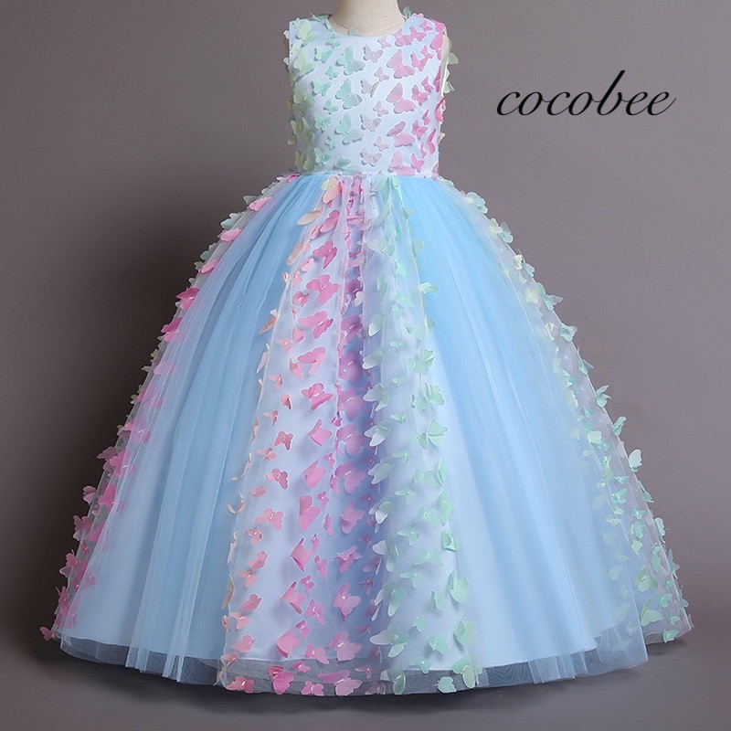 子供女の子ドレス ロングドレス 蝶々ドレスキッズドレス 結婚式 ピアノ