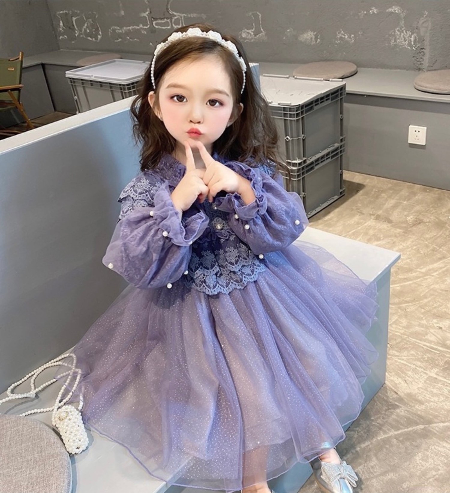 再入荷人気ドレス子ども長袖ドレスパープルこどもワンピース 入学式入園式服子供服女の子卒園式フォーマルドレスリングガール結婚式90100110120130140cm |  | 01