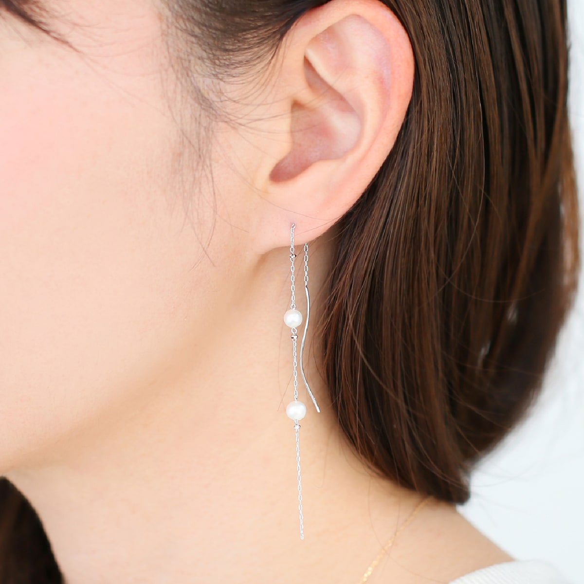 cococaru ピアス アメリカンピアス チェーン 淡水パール k10