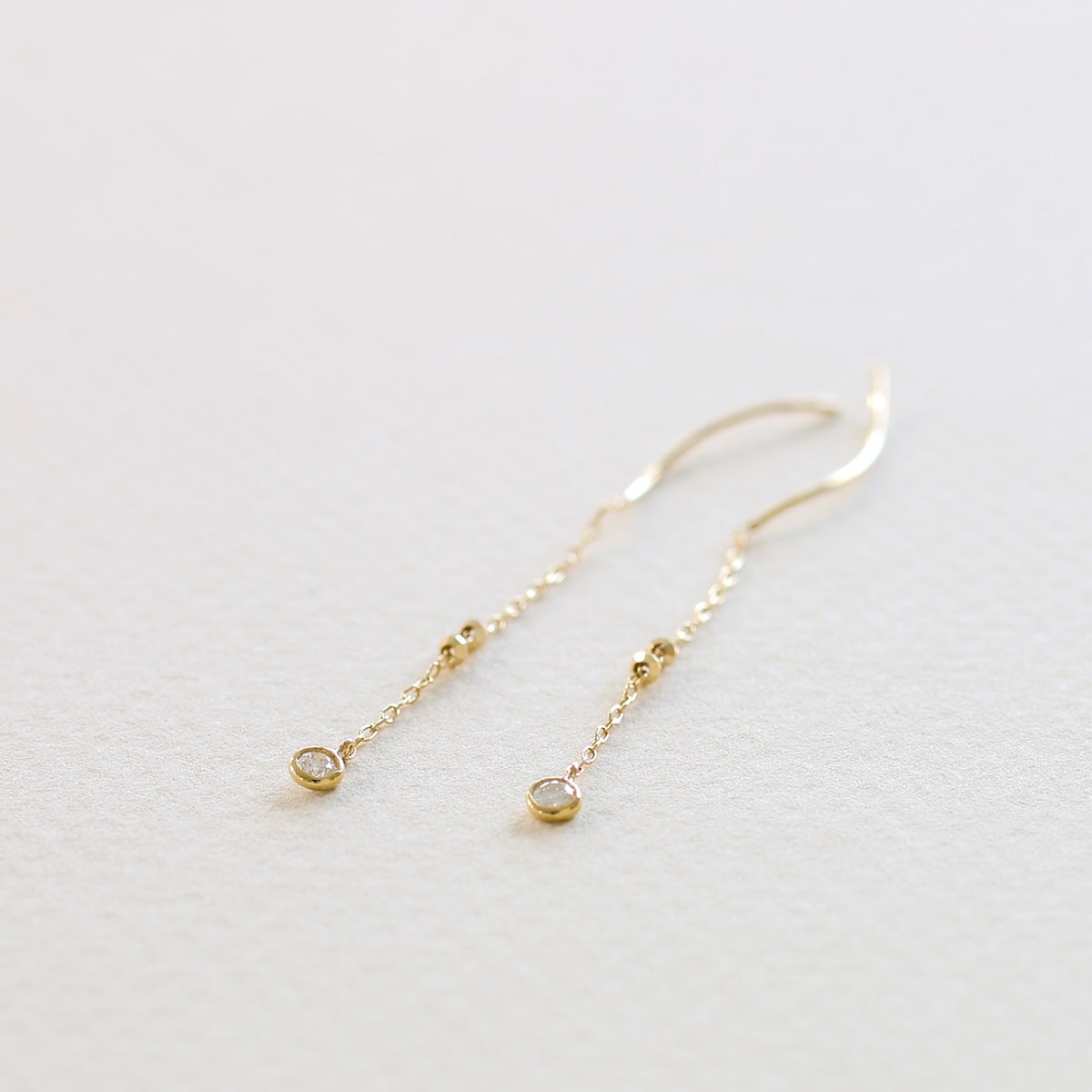 cococaru ピアス アメリカンピアス チェーン ダイヤモンド k10
