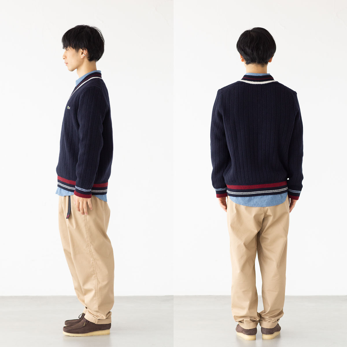 LACOSTE（ラコステ） Vネック リブニット セーター LACOSTE AH3133-10