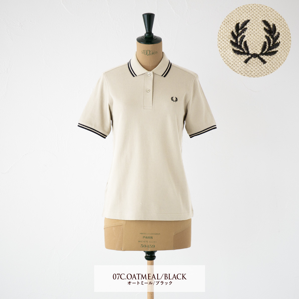美品 G3600【FRED PERRY】ポロシャツ ベージュ×ブラック UK10 FRED PERRY（フレッドペリー） レディース ポロシャツ ポロ 半袖 G3600