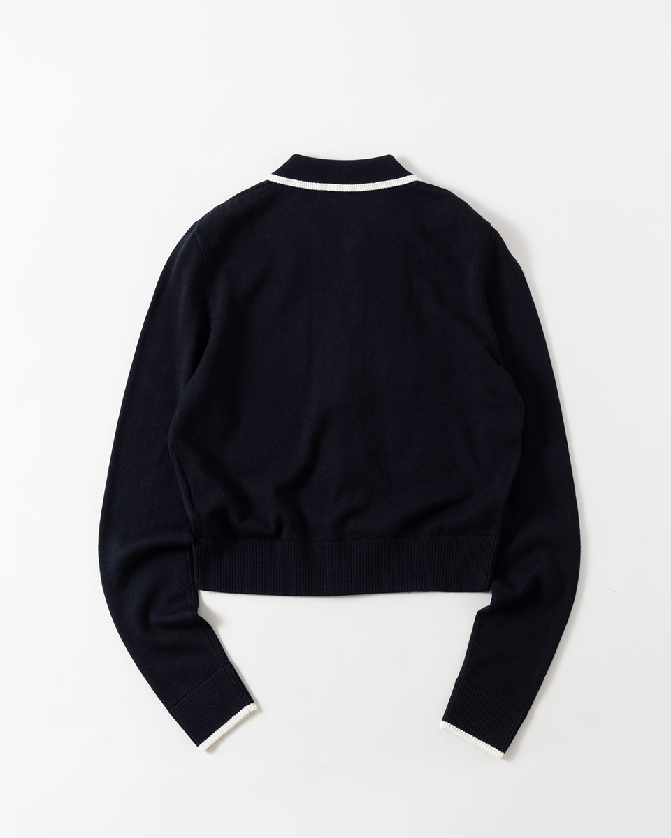 【フレッドペリー】ブラック　クロップド丈　フルジップ　カーディガン FRED PERRY（フレッドペリー） ジップ スルー ニット シャツ FRED