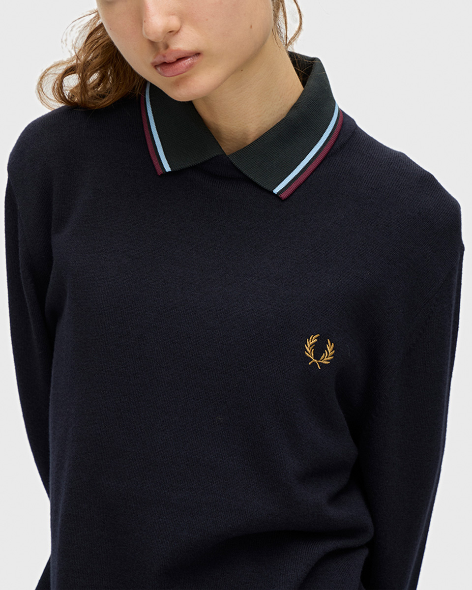 FRED PERRY K9601 ネイビー ニット L FRED PERRY（フレッドペリー） クラシック クルーネック ジャンパー