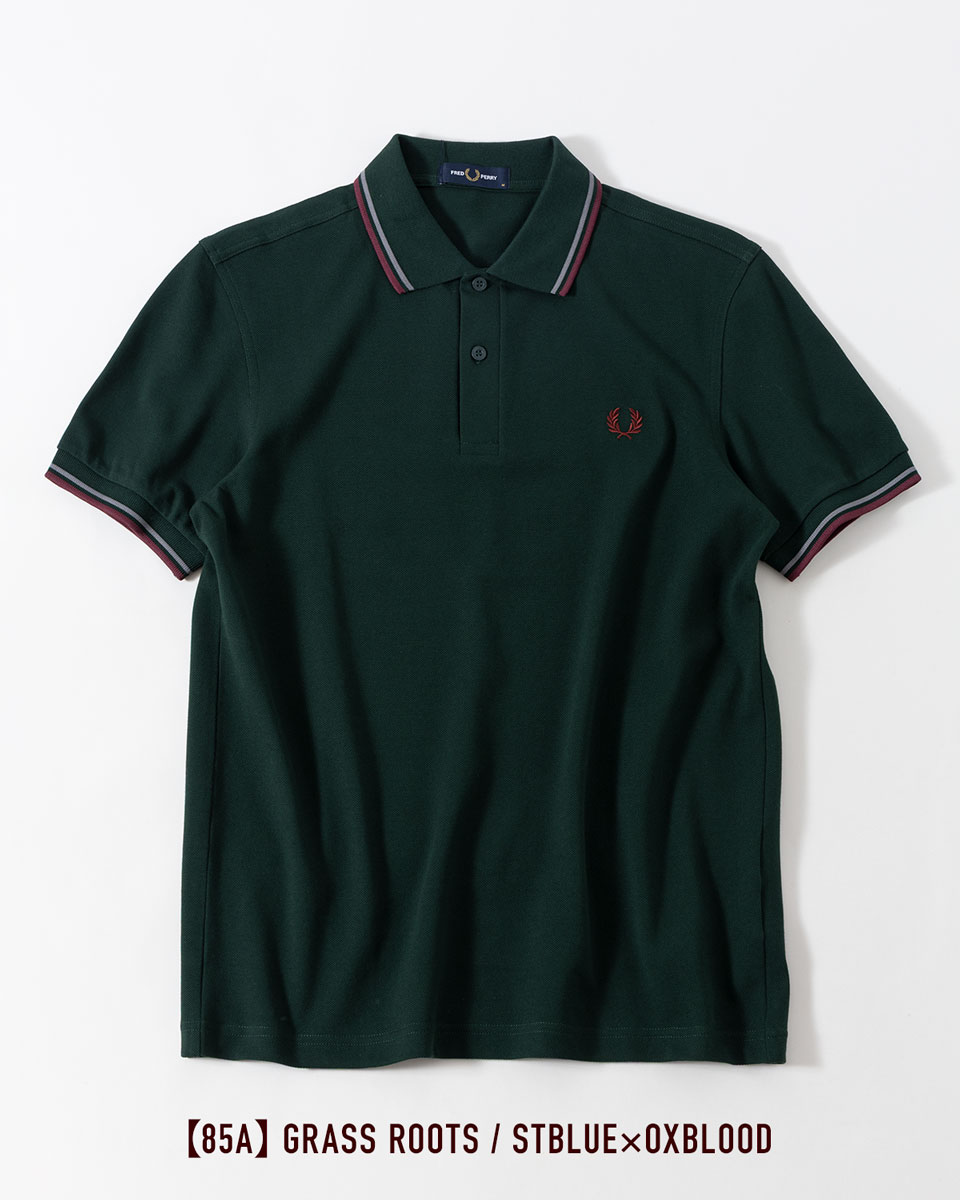美品　フレッドペリー ポロシャツ M3600 L ナイトグリーン 深緑 白ライン FRED PERRY（フレッドペリー） ポロシャツ ツインティップドフレッド