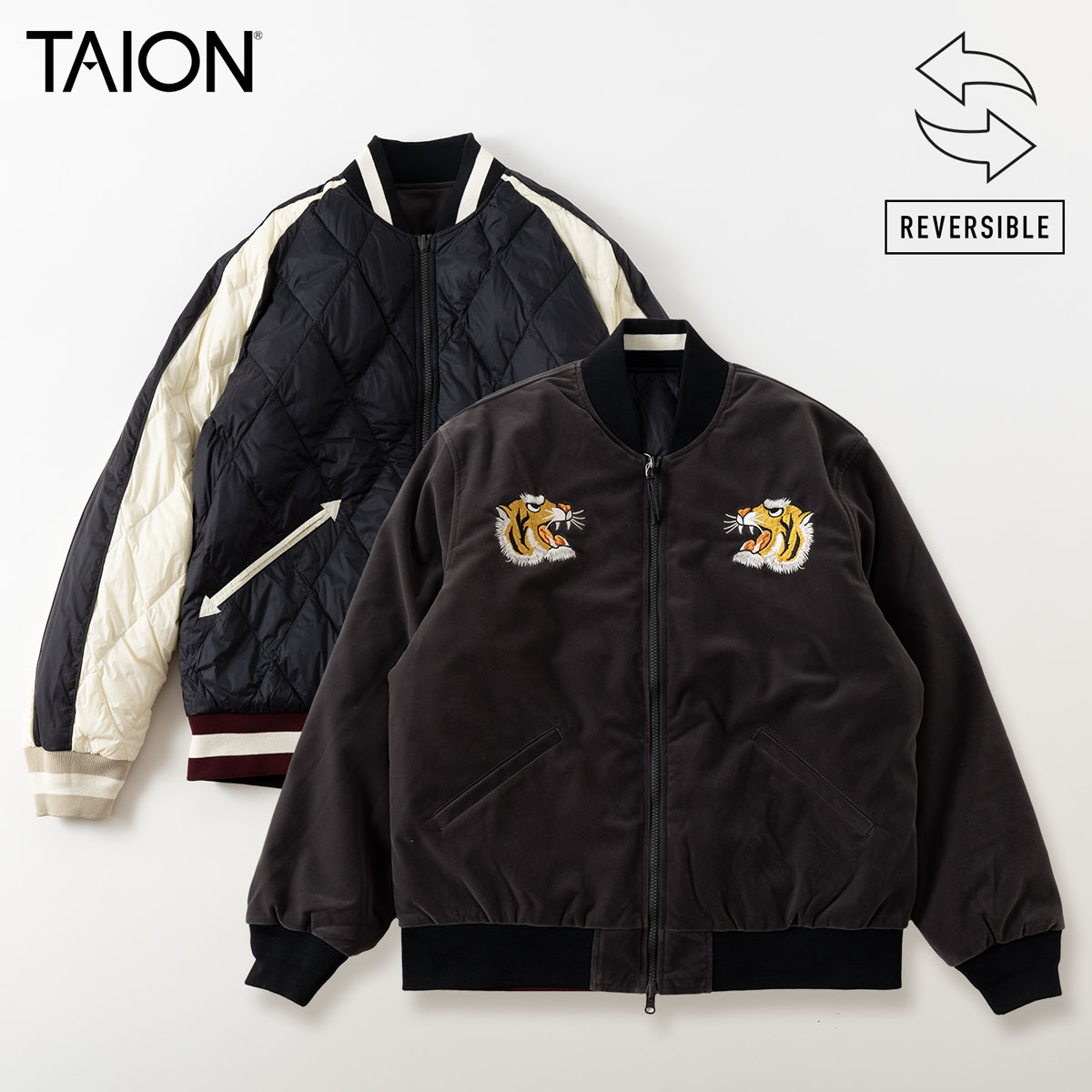 TAION（タイオン） リバーシブル スカジャン ダウン ジャケット ベロア