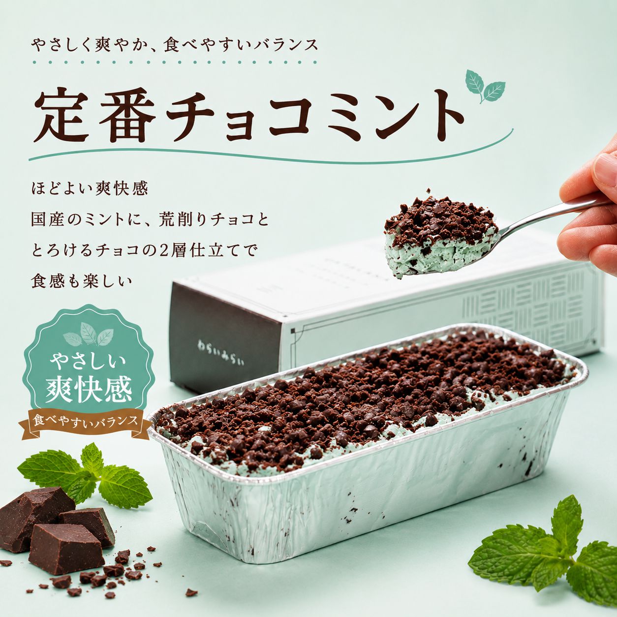 わらいみらい チョコミント カタラーナ ケーキ チョコミントアイス
