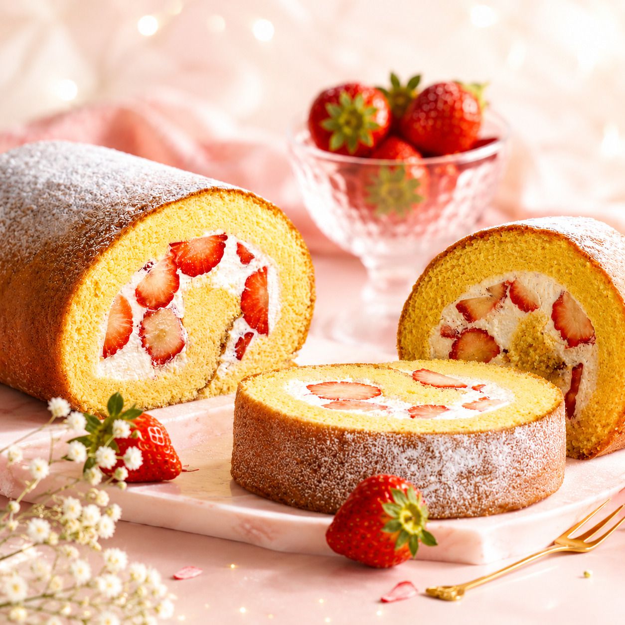 わらいみらい ロールケーキ スイーツ いちご 苺 がこぼれ落ちるほど