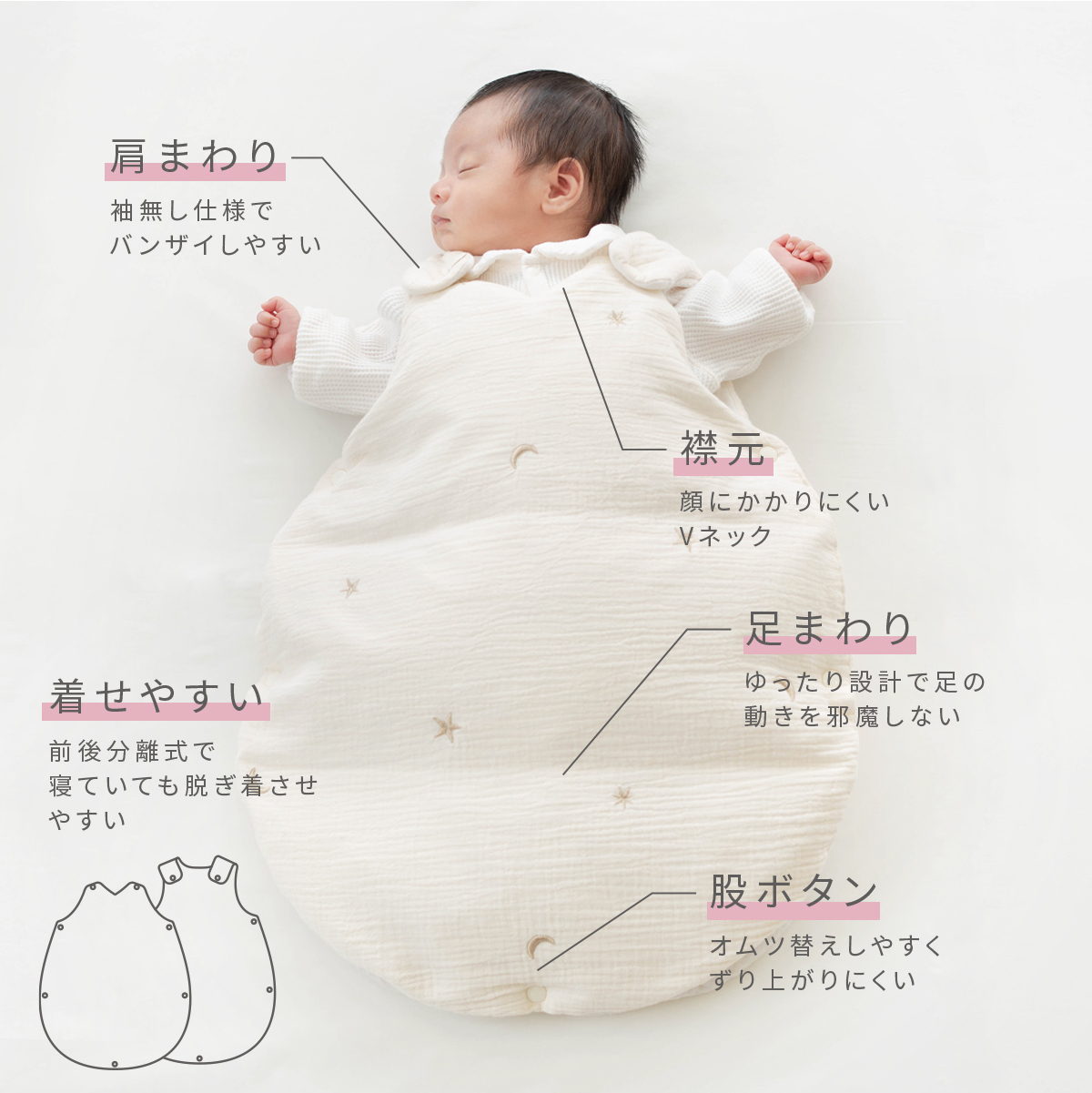 サンデシカ ダウン 羽毛 スリーパー 新生児 1歳6ヶ月頃まで 日本製