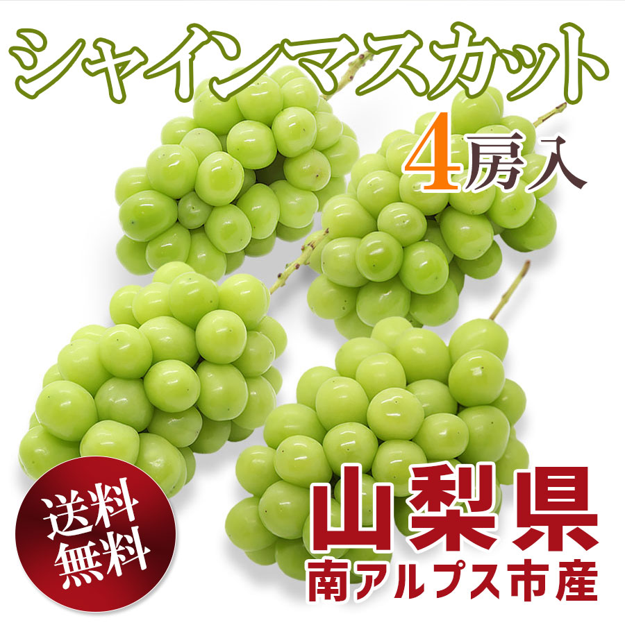 シャインマスカット 山梨県産 4房入 約2kg 南アルプス市産 高級ぶどう 種無し