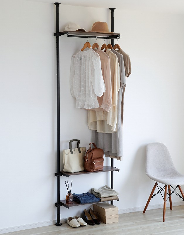 ランドリーラック 天井 突っ張り 棚 省スペース 壁面収納 ハンガー