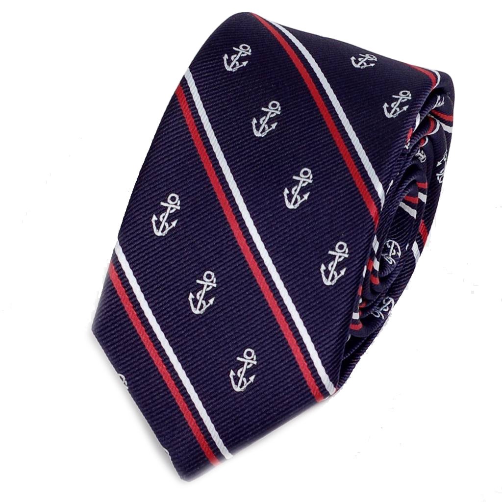 ネクタイ スリム ナロータイ マリーン 碇 アンカー 海 クラシック ストライプ パターン デザイン ブルー ネイビー 系 大剣幅6cm |  | 02