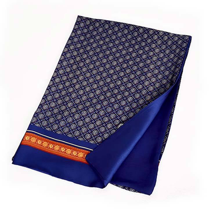 ストール 細長 マフラー メンズ ネック スカーフ シルクタッチ ネイビー、グレー 2色 円、丸パターン デザイン ソフト スカーフ 2枚重ね縫い |  | 01