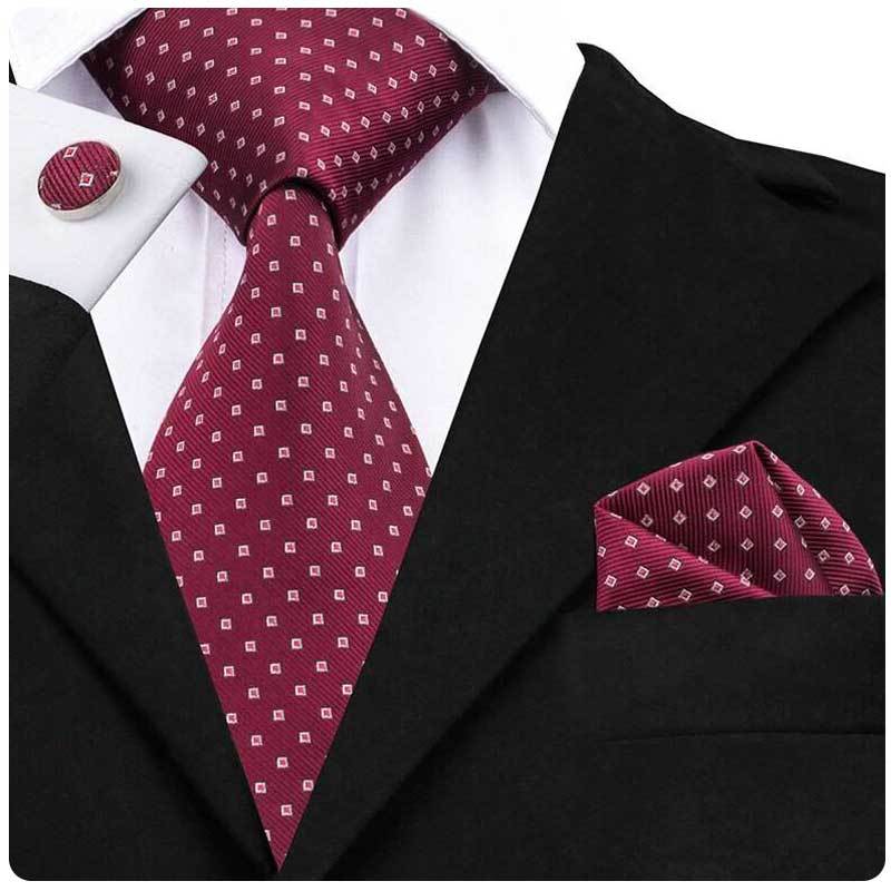 ネクタイ カフスボタン ポケットチーフ 3点 セット メンズ シルク ネクタイ チーフ カフス 定番のビジネス ドット パターン デザイン ５種 |  | 04