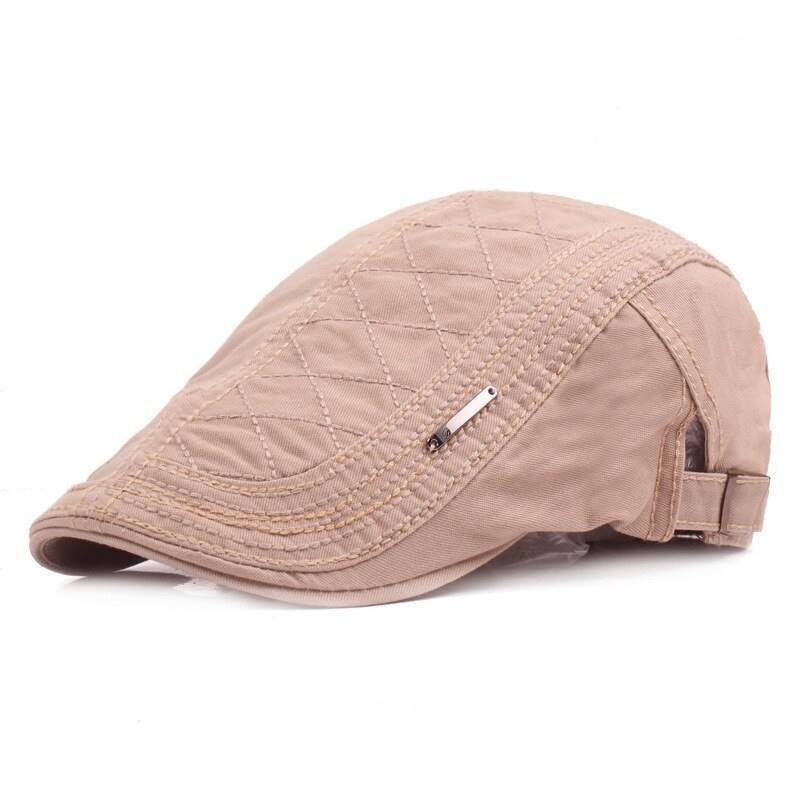 極美品18SS アットラスト リネン ハンチング キャスケット 茶1219N▲ ハンチング 無地 ソリッド ステッチ プレート飾り コットン