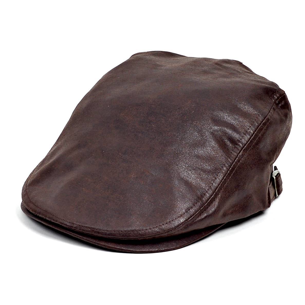 ハンチング クラック フェイク レザー 合皮 無地 ソリッド メンズ レディース 帽子 キャスケット フラットキャップ 3色 ブラック ブラウン オリーブ 系 |  | 02
