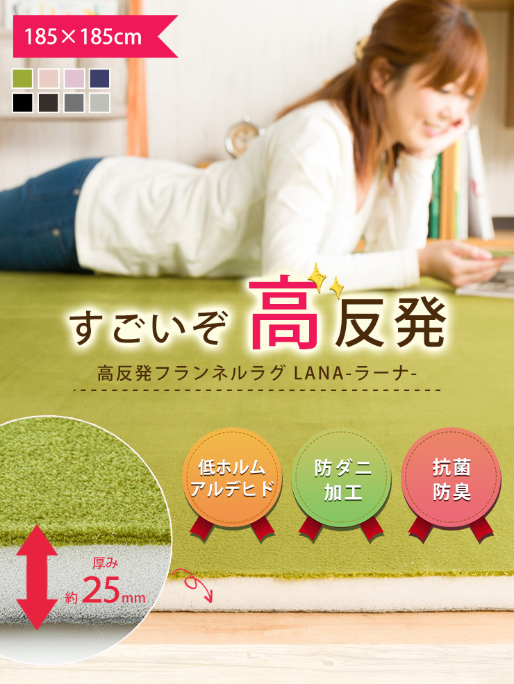 ラグマット ラグ カーペット 高反発 厚さ2cm 防ダニ 抗菌防臭 185