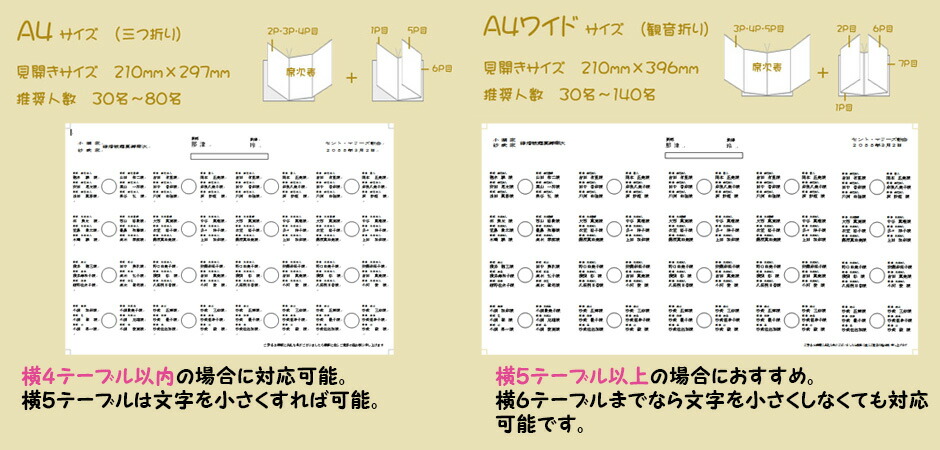 席次表 A4サイズ A4ワイドサイズ