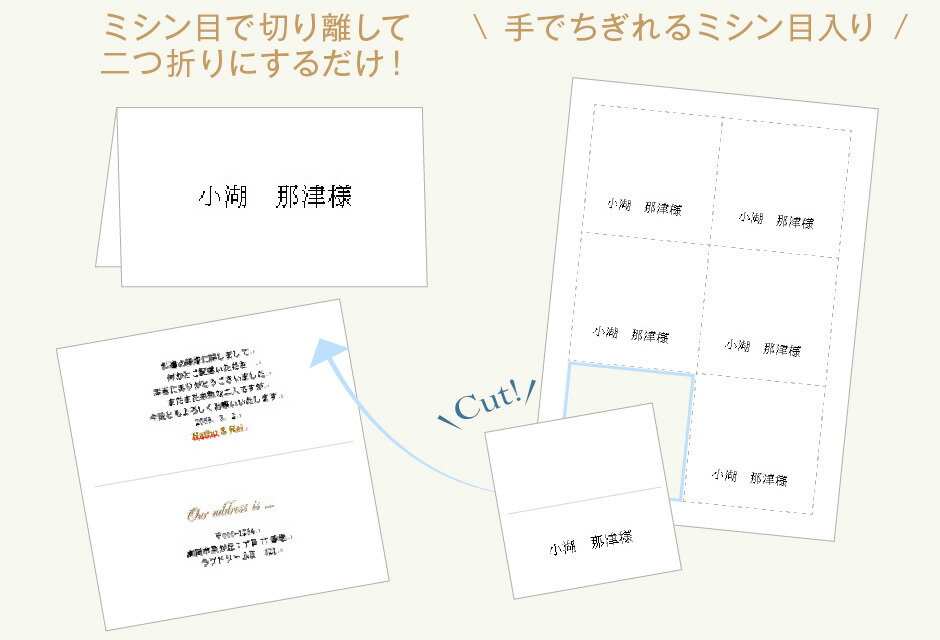 ミシン目で切り離して二つ折りにするだけ